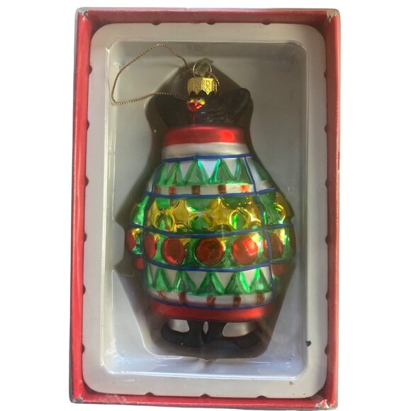 Vintage Kurt Adler Linnea Riley Glass Cat in Ugly Christmas Sweater Ornament - Picture 2 of 11